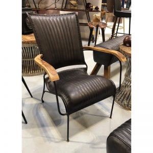 Stitched Black Leather Armchair