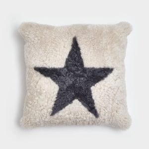 Pearl Curly Sheepskin Cushion with Anthracite Star