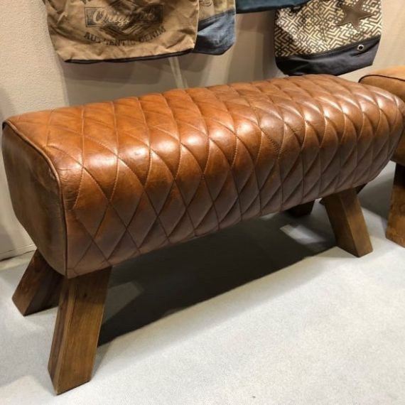 Tan Leather Diamond Stitch Pommel Horse Style Bench