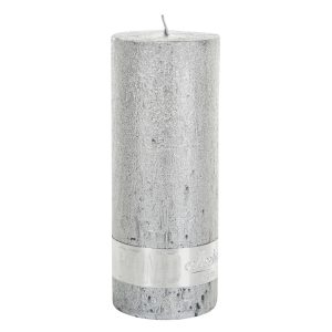 PTMD Metallic Silver Pillar Candle 12x5cm