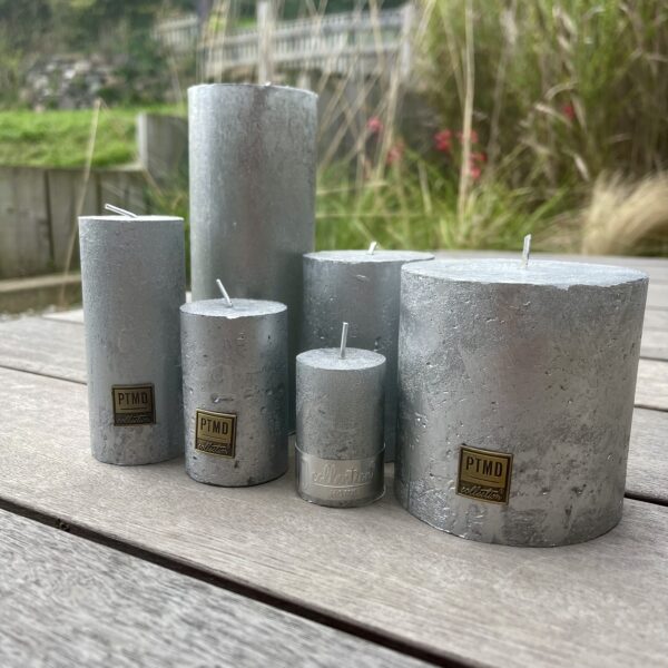 Metallic Silver Pillar Candle 8x5cm