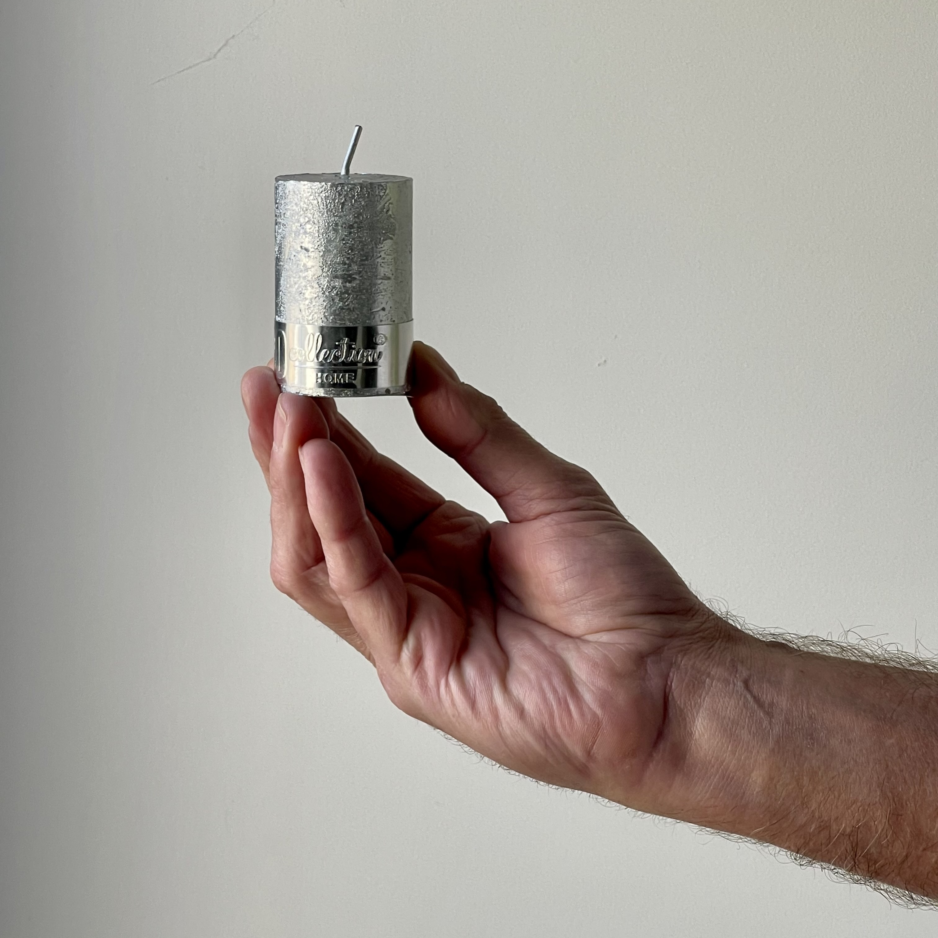 Metallic Silver Pillar Candle 6x4cm
