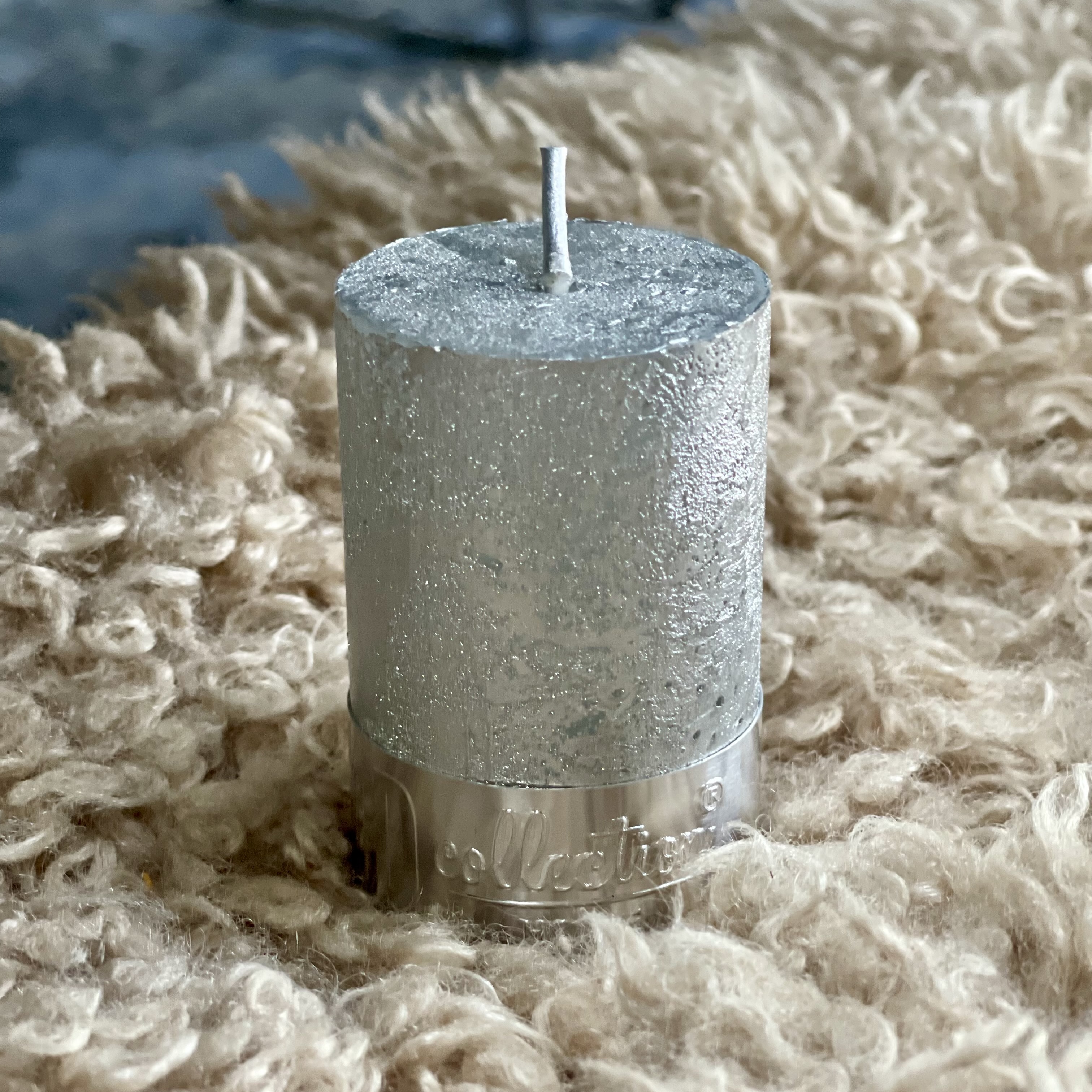 Metallic Silver Pillar Candle 6x4cm