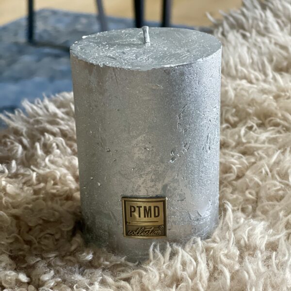 Metallic Silver Pillar Candle 10x7cm