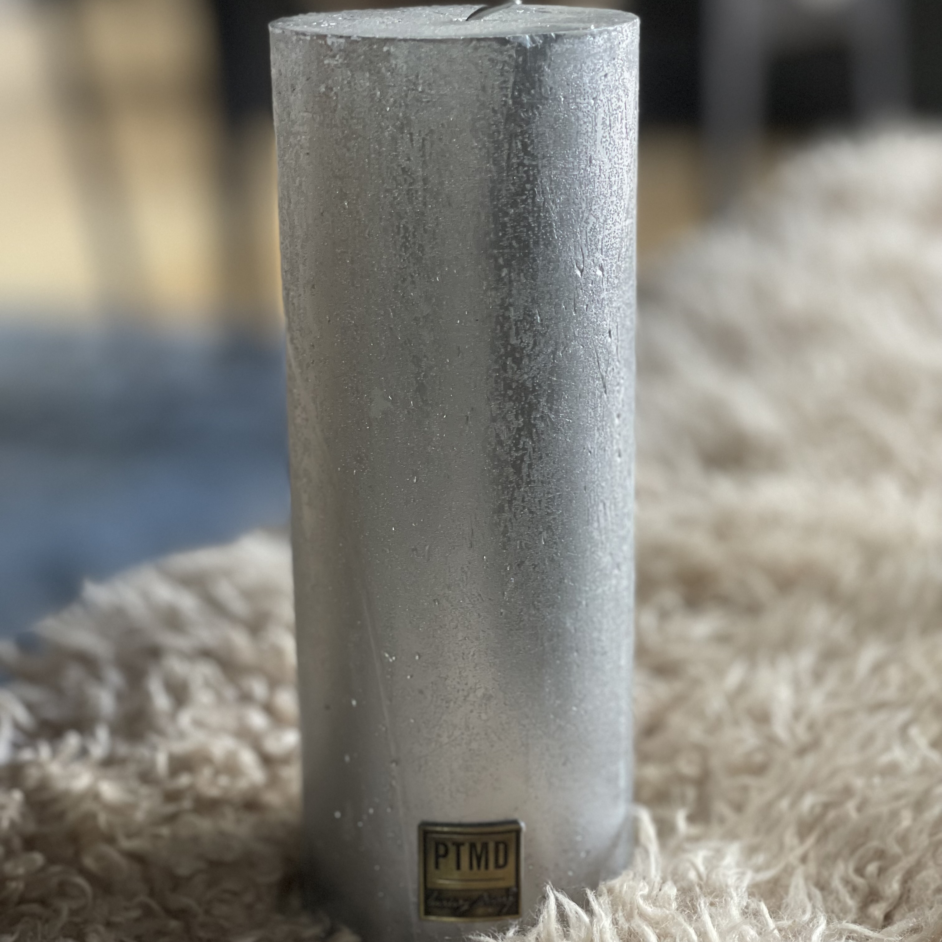 Metallic Silver Pillar Candle 18x7cm