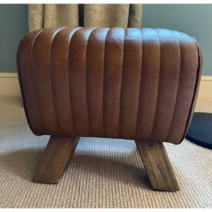 Brown Leather Stitched Footstool
