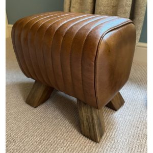 Brown Leather Stitched Footstool