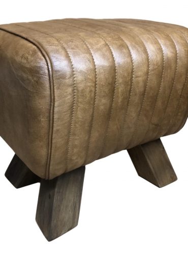 Light Brown Leather Stitched Pommel Horse Footstool