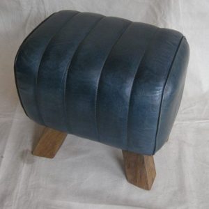 Blue Leather Stitched Pommel Horse Footstool