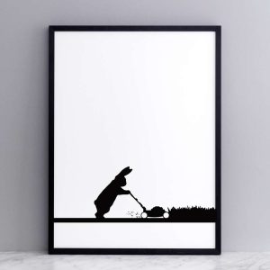 Framed Mowing Rabbit Print