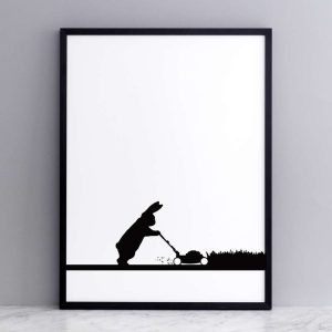Mowing Rabbit Print with Frame