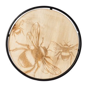 Round Metal Framed Etched Bee Tray