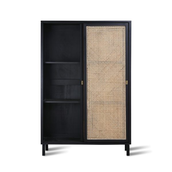 Black Handmade Webbing Sliding Door Cabinet
