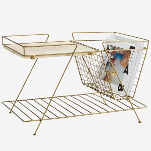 Gold Wire Magazine Rack with Wood Top