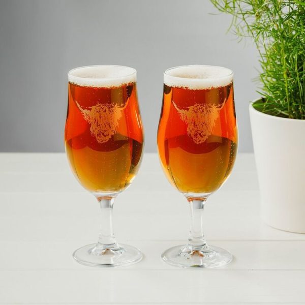 Set of 2 Highland Cow Engraved Craft Beer Glasses