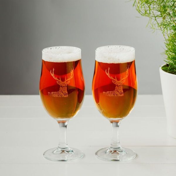 Set of 2 Stag Engraved Craft Beer Glasses