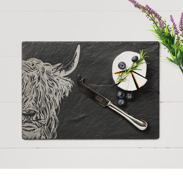 Highland Cow Engraved Cheese Board & Knife Gift Set