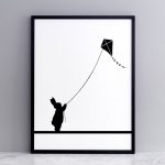 Kite Flying Rabbit Print with Frame