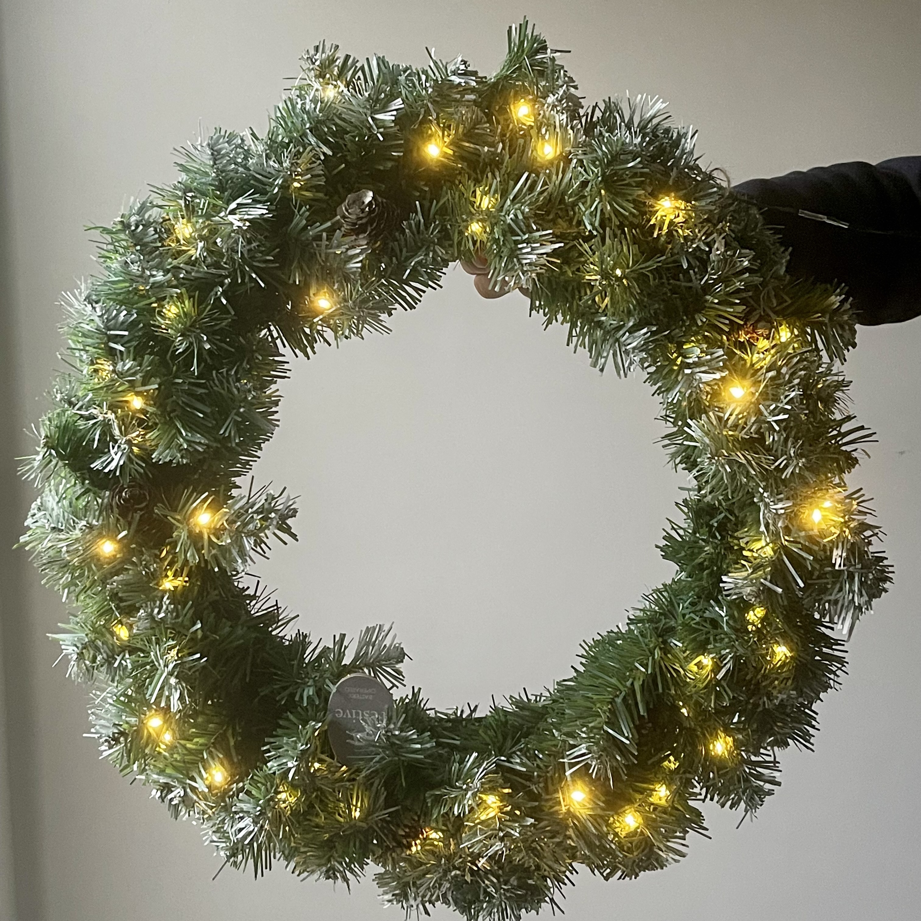 60cm Light Up Frosted Wreath with Cones