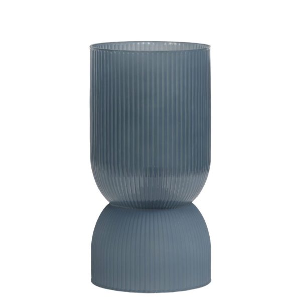 Blue Grey Ribbed Glass Battery Powered Table Lamp