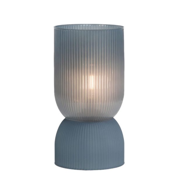 Blue Grey Ribbed Glass Battery Powered Table Lamp