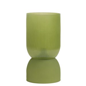 Olive Green Ribbed Glass Battery Powered Table Lamp