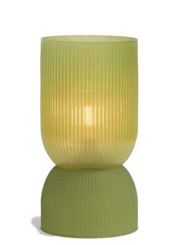 Olive Green Ribbed Glass Battery Powered Table Lamp