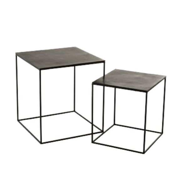 Set of 2 Antique Black/Green Square Oxidized Aluminium/Iron Side Tables