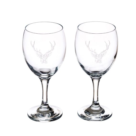 Set of 2 Stag Engraved Wine/Water Glasses