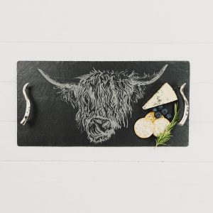 Large Highland Cow Engraved Slate Serving Tray