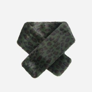 Khaki Leopard Print Faux Fur Scarf