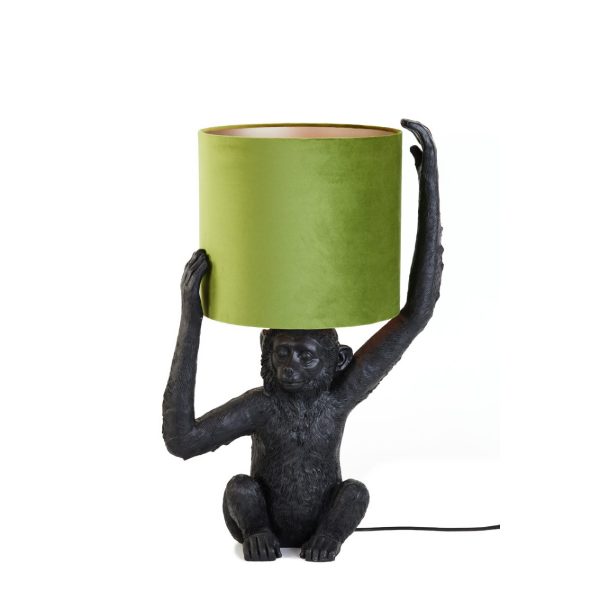 Matt Black Monkey Table Lamp with Olive Green Shade