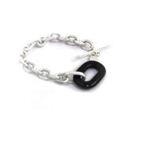 Silver link bracelet with semi precious black pendant and T bar