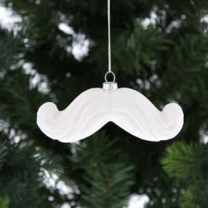 White Glass Moustache Christmas Decoration