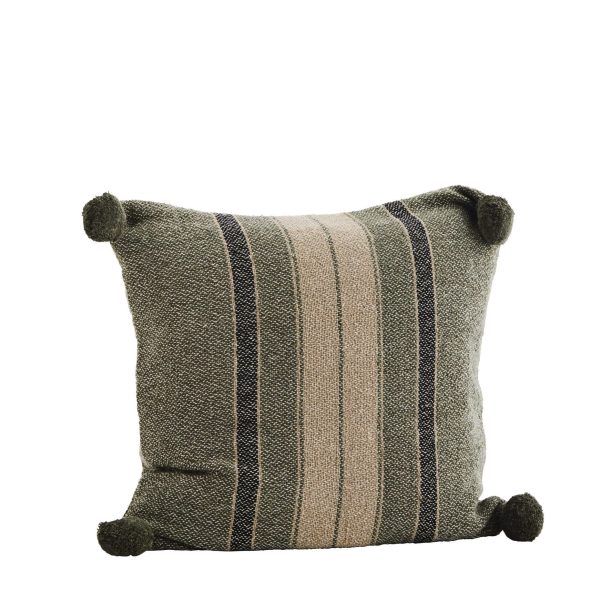 Dark Striped Cushion with Pom Pom's