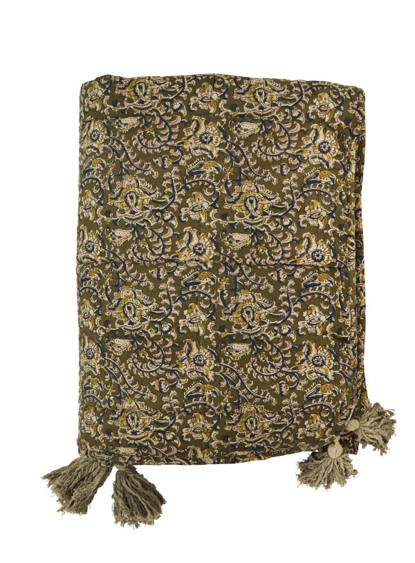 Olive Print Cotton Padded Throw