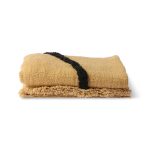 HKliving Soft Woven Throw with Black Tufted Lines Ochre