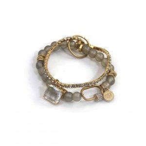 Gold 2 layer bracelet hanging glass crystal pendant
