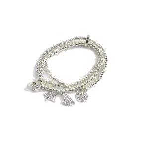 Silver 3 layer alloy bracelet with hanging diamante pendants
