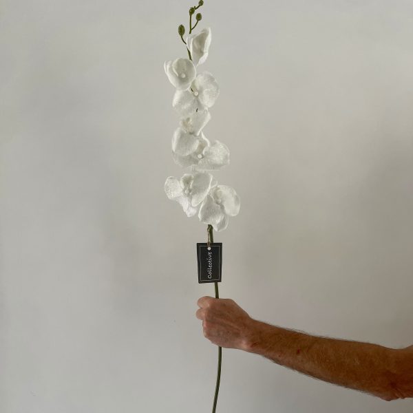 Artificial White Glitter Fabric Orchid Stem