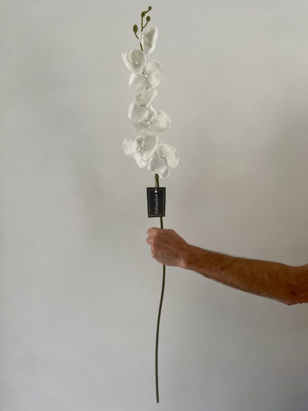 Artificial White Glitter Fabric Orchid Stem