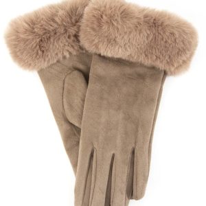 Ladies Gloves Taupe with Taupe Faux Fur
