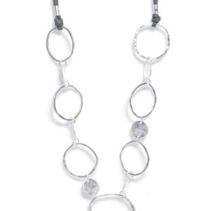 Envy Long Silver Loop Necklace with Grey Cord