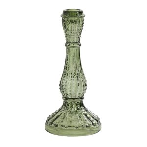 Olive Green Glass Candlestick