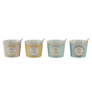 Set of 4 Assorted Ice Cream Bowls with spoons.