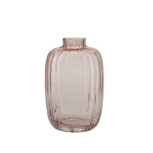 Rose Glass Vase With Grooves