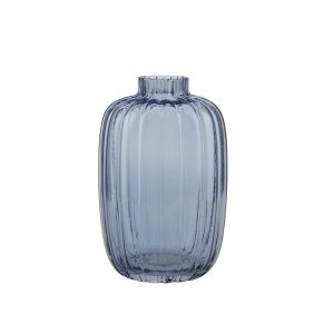 Blue Glass Vase With Grooves