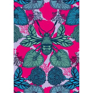 Pink Bee & Leaves Greetings Card