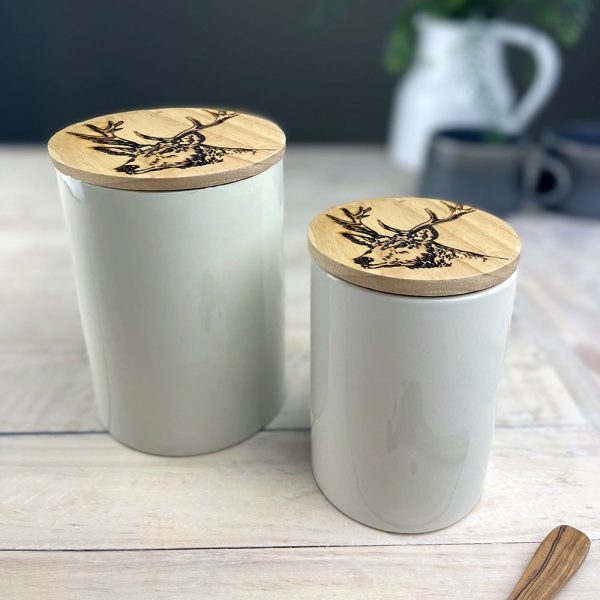 Small Stag Oak & Ceramic Storage Jar