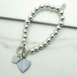 Silver Elastic Bracelet with Heart Pendant